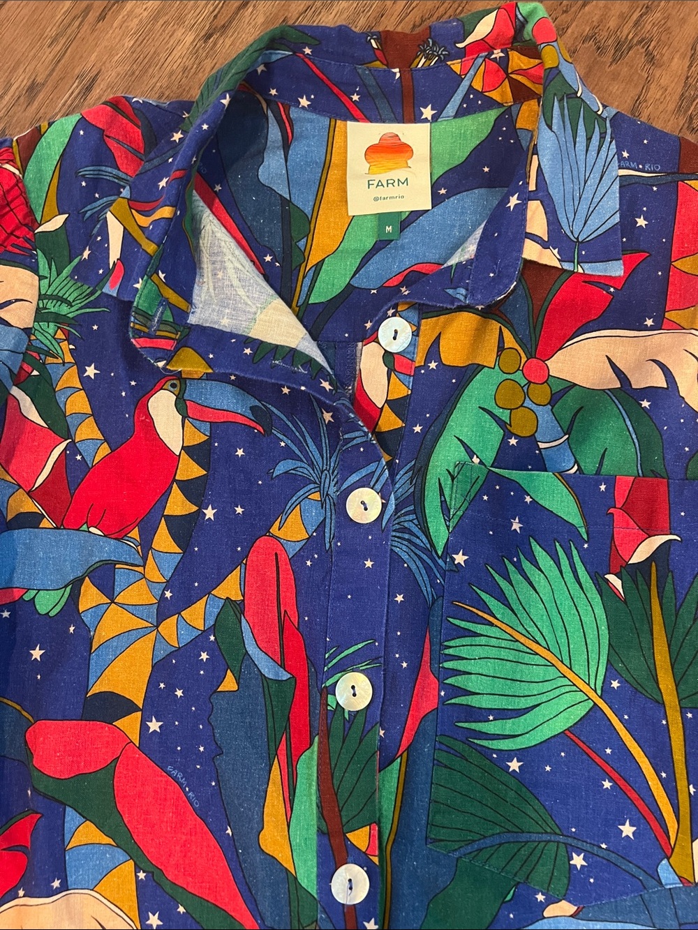 Farm Rio Colorful Forest Button-Front Romper Size Medium - Picture 4 of 7